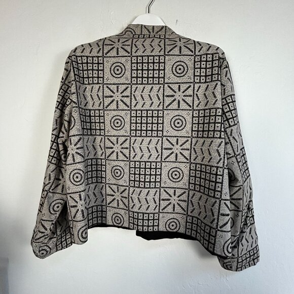New Identity Womens Geometric Print Unique Button Front Jacket XL Black Gray - Picture 2 of 12